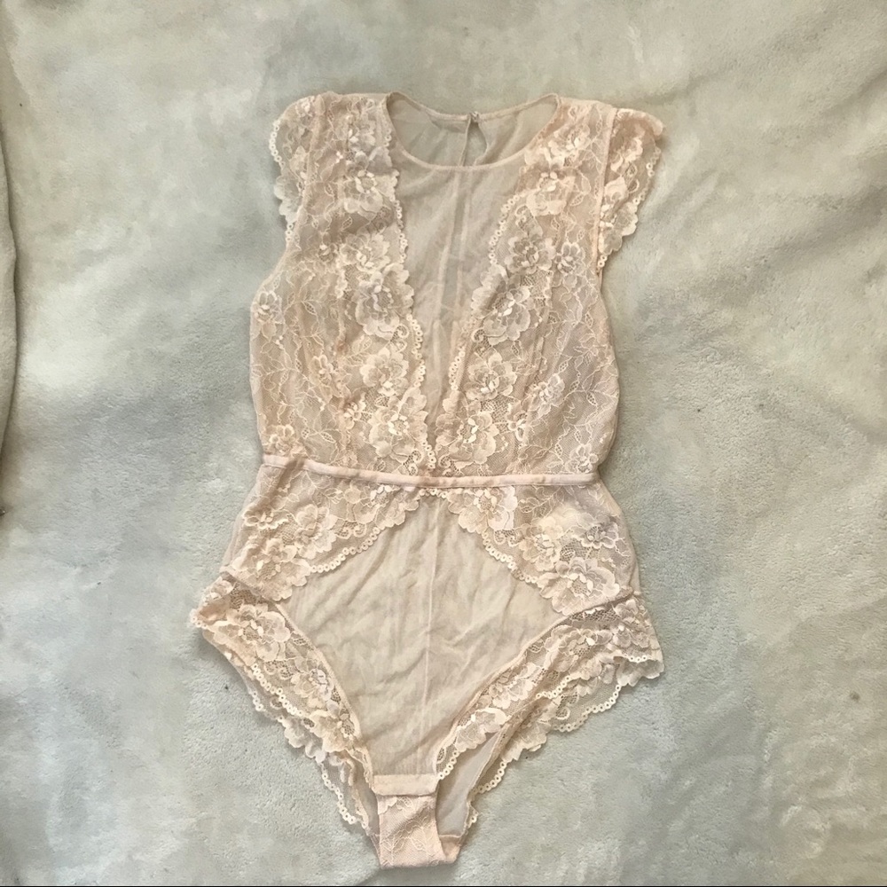 H&M baby pink lace and mesh teddy bodysuit